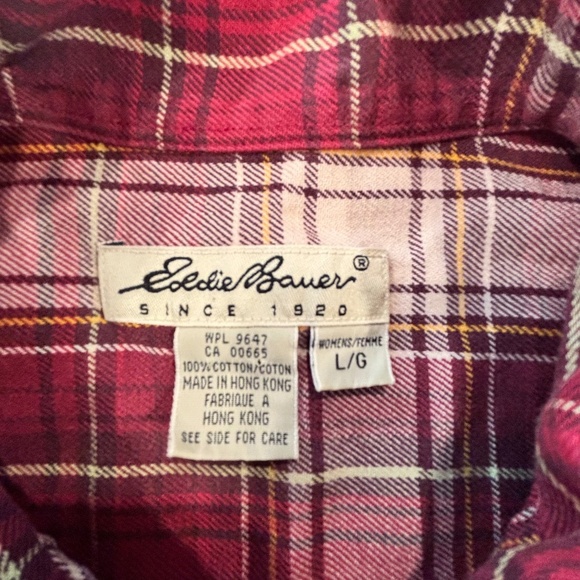 Vintage Eddie Bauer ladies boxy button down plaid top made in Hong Kong sz Large - Picture 11 of 15